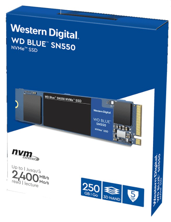 Western Digital SN550 Blue 250GB NVMe M.2 2280 PCI-Express 3.0 x4 3D NAND Internal Solid State Drive