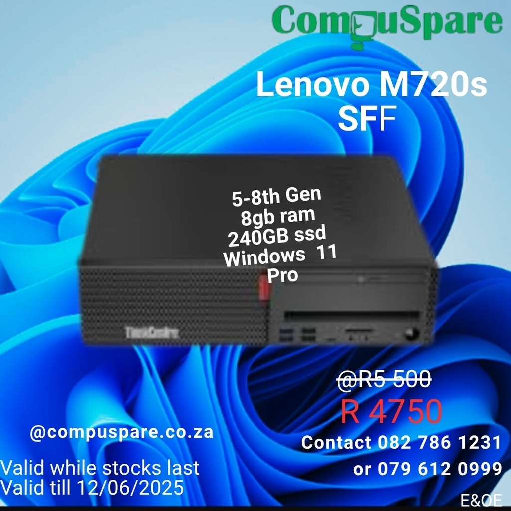 Lenovo ThinkCenter SFF M720s Core i5-8th Gen Desktop Pc PreOwned 