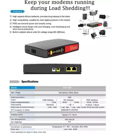 Gadget Gremlin Mini UPS 5V/9V/12V Output (can be POE charged) or Mains (fig8 cable)