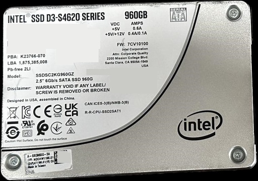 [SSDSC2KG960GZ..PRE-OWNED] 960GB SSD Intel SSD D3-S4620 Series