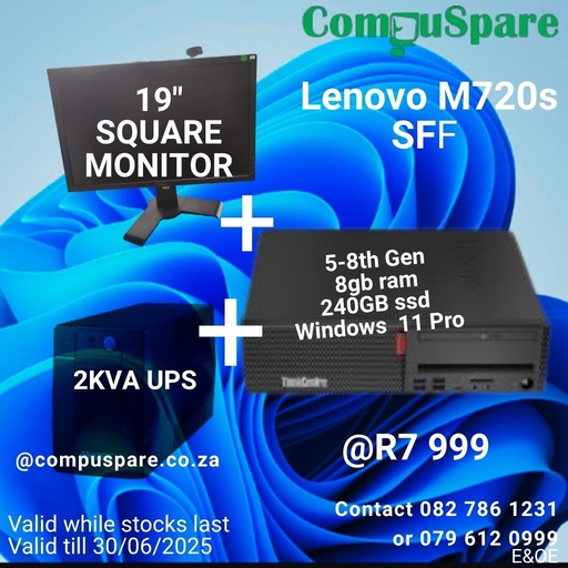 Combo Deal ThinkCenter SFF M720s Core i5-8th Gen+ 19" Monitor +2kva UPS 
